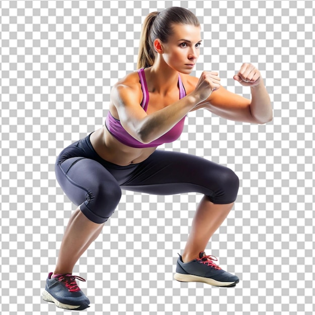 Sportfrau, die sich auf durchsichtigem Hintergrund dehnt