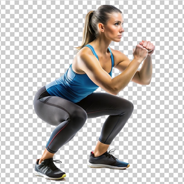Sportfrau, die sich auf durchsichtigem Hintergrund dehnt