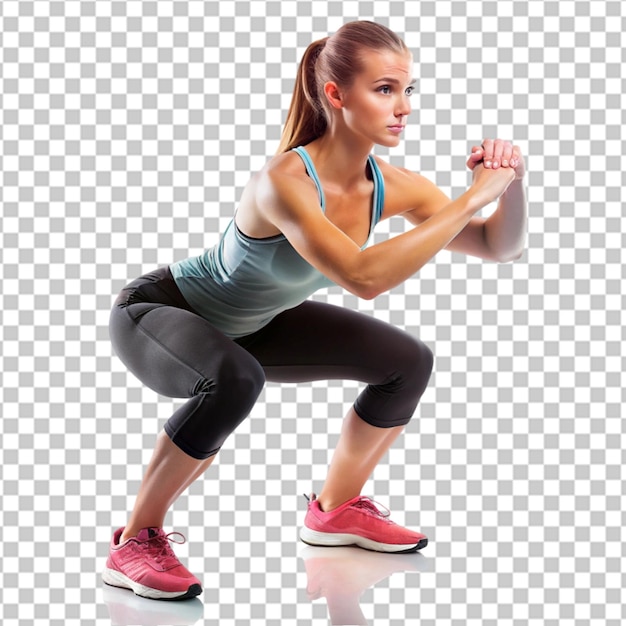 Sportfrau, die sich auf durchsichtigem Hintergrund dehnt