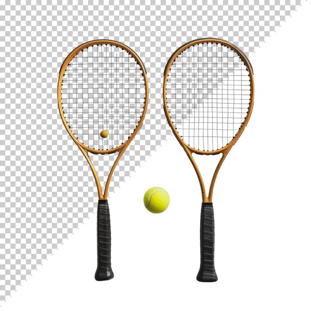 PSD sportgeräte-set badminton-rackette und tennisball sporttag auf isolierten hintergrund