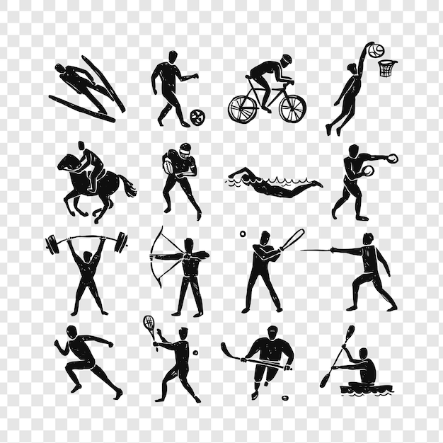 Sportkollektion Vielfältige sportliche Aktivitäten, die auf durchsichtigem Hintergrund isoliert sind