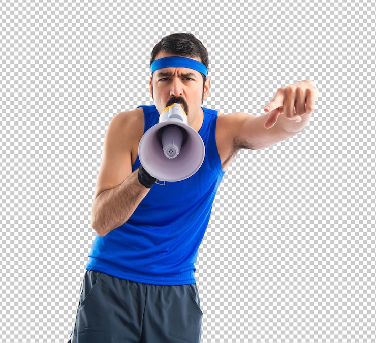 PSD sportman gritando por megáfono