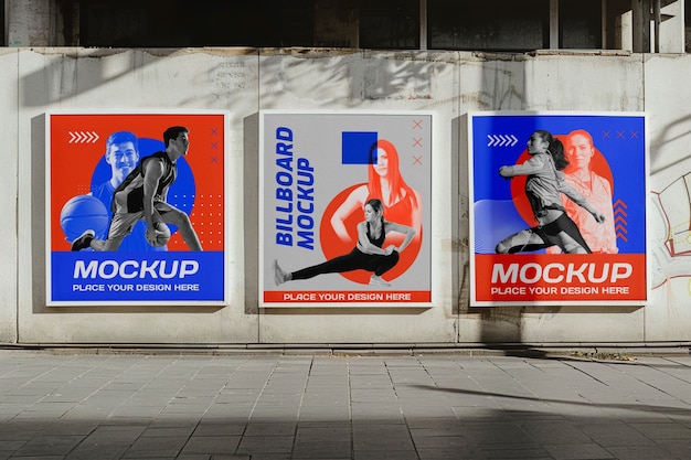 PSD sportplakat-mockup auf stadtmauern