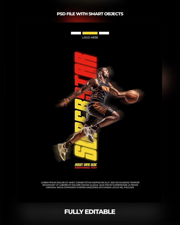 PSD sports basketball psd template medios sociales deportes después del juego día puntuación final jugador firmando lista