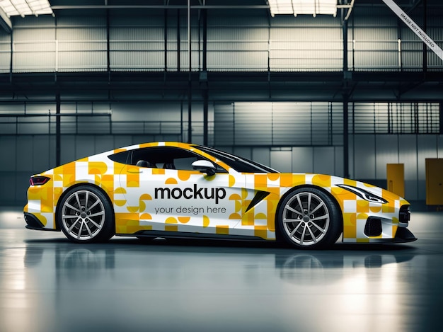 Sports Car Psd realista maqueta de vehículo hypercar van car stickers ev mockup template wrap