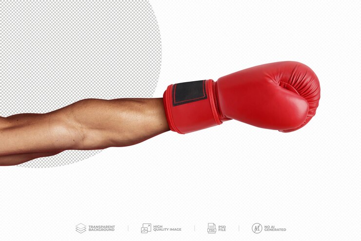 PSD sportsman wearing boxing glove on transparent background psd