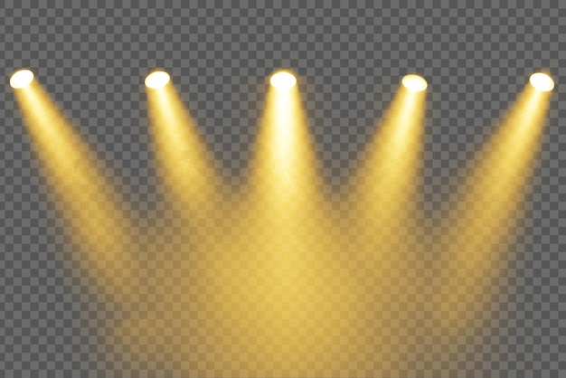 Spotlights dourados no palco isolados em fundo transparente