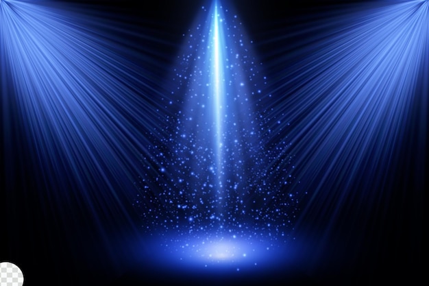 spotlights no palco isolados em fundo transparente efeito de luz brilhante com raios azuis