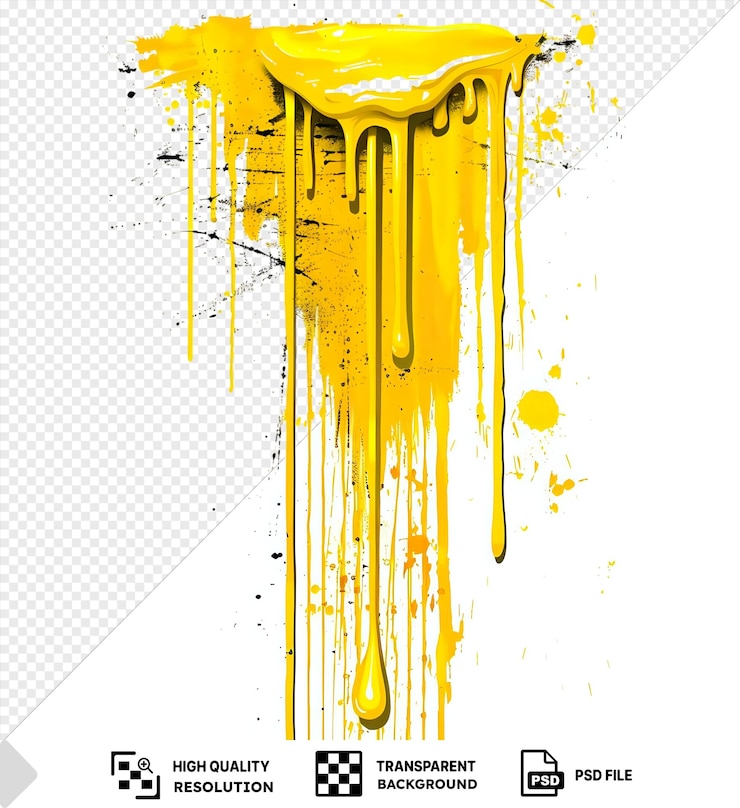 PSD un spray de graffiti único gotea símbolo vectorial salpicaduras de pintura amarilla vibrante en un fondo aislado