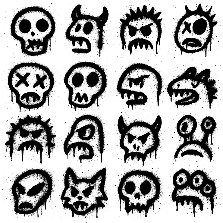 PSD spray paint graffiti monsters and skulls collection