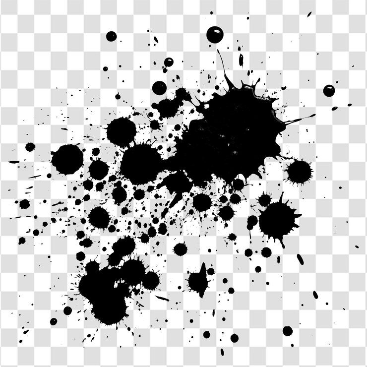 PSD spray de tinta negra fina y gruesa con salpicaduras texturizadas aisladas en un fondo transparente