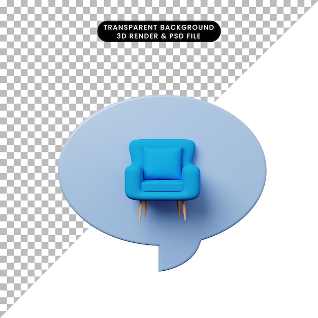 Sprechblase der illustration 3d mit einzelnem sofa