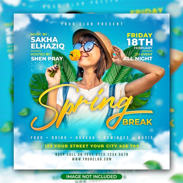 Spring Break Club Dj Party Flyer Publication Sur Les Médias Sociaux