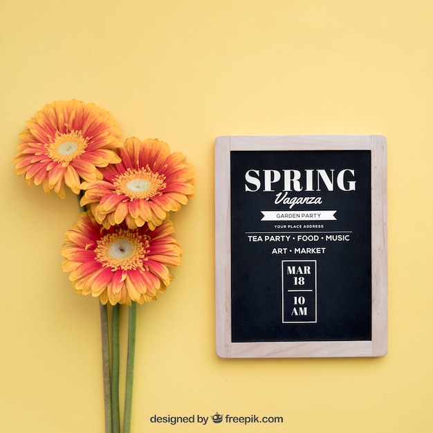 PSD spring mock up com ardósia e flores