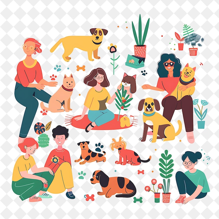 PSD spring pet show con i proprietari di animali domestici che mostrano i loro furry frien png festival 2d flat art illustrations