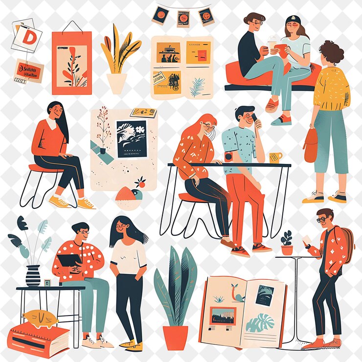 PSD spring reunion with old friends catching up design is nostal png festival 2d flat art illustrations