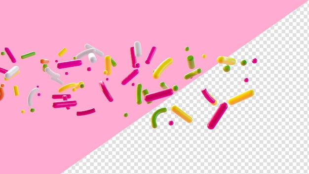 Sprinkles fallende 3D-Illustration isoliert auf rosa Hintergrund