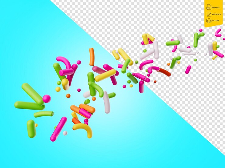 PSD sprinkles sabrosos que caen desde arriba en un fondo aislado ilustración 3d