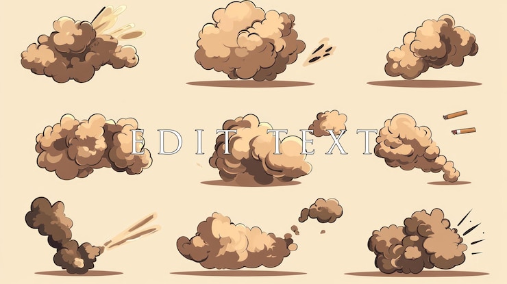 PSD spritesheet animato con effetto di esplosione di nuvole di polvere di cartoni animati
