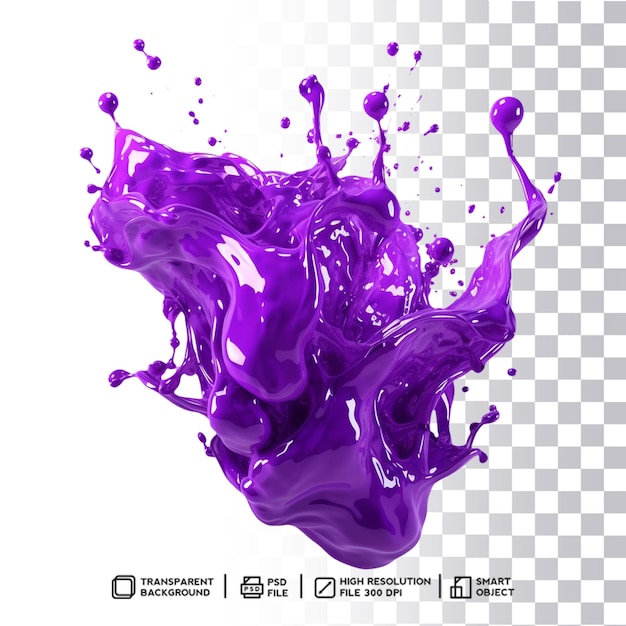 Spruzzata di colore viola dinamico in Photoshop con sfondo trasparente