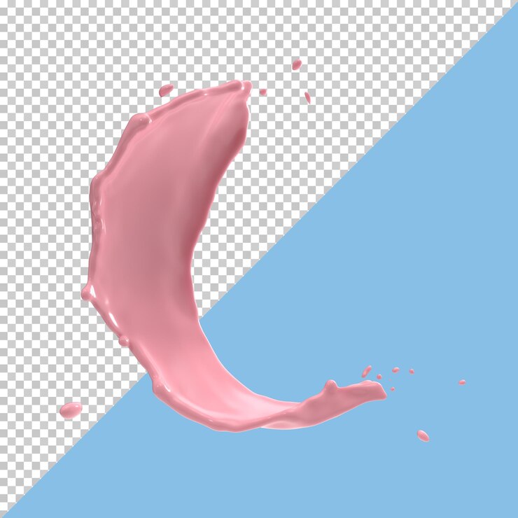 Spruzzata di latte alla fragola confezione isolata di liquido o spruzzi di yogurt, includi il percorso di ritaglio. illustrazione 3D.