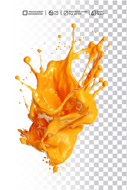 Spruzzata di liquido arancione traslucido su sfondo sfumato PSD