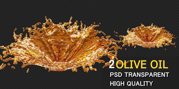 Spruzzata di olio d'oliva con goccioline in rendering 3d isolato