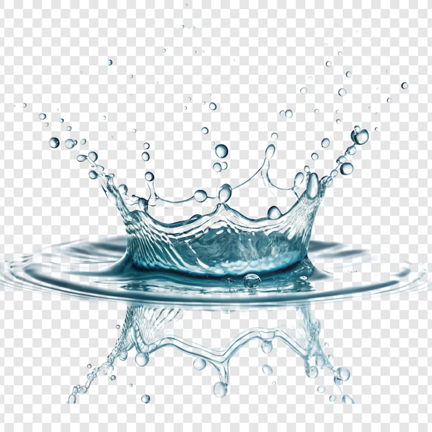 Spruzzi d'acqua blu e gocce isolate su uno sfondo trasparente Illustrazione vettoriale della corona acquatica