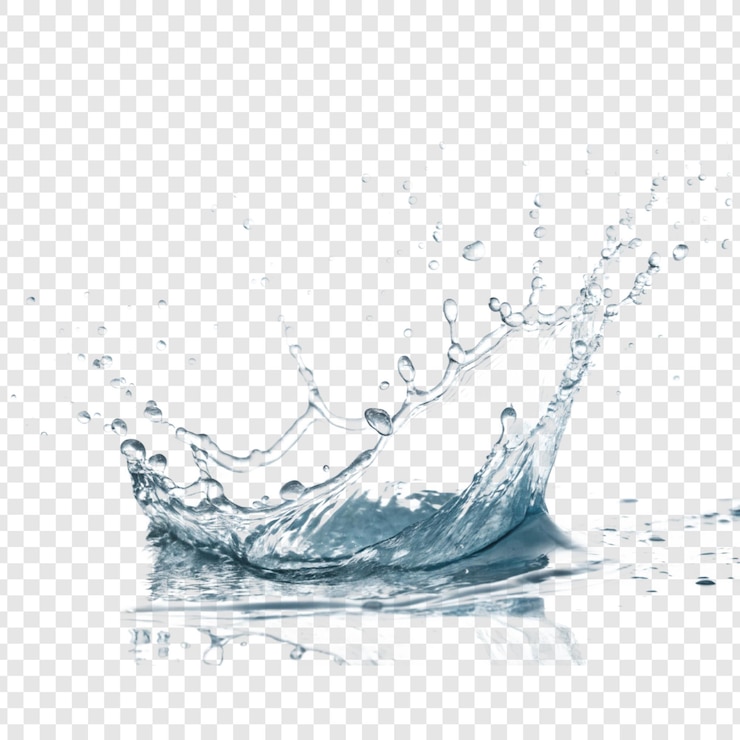 PSD spruzzi d'acqua blu e gocce isolate su uno sfondo trasparente illustrazione vettoriale della corona acquatica
