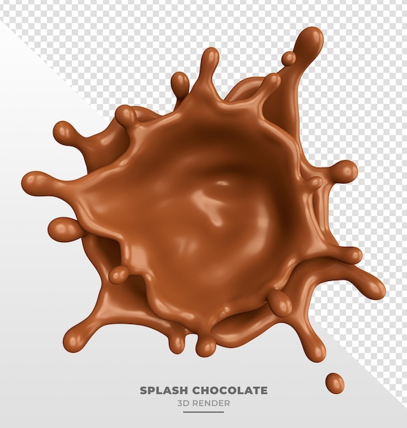 Spruzzi di cioccolato in rendering 3d realistico con sfondo trasparente