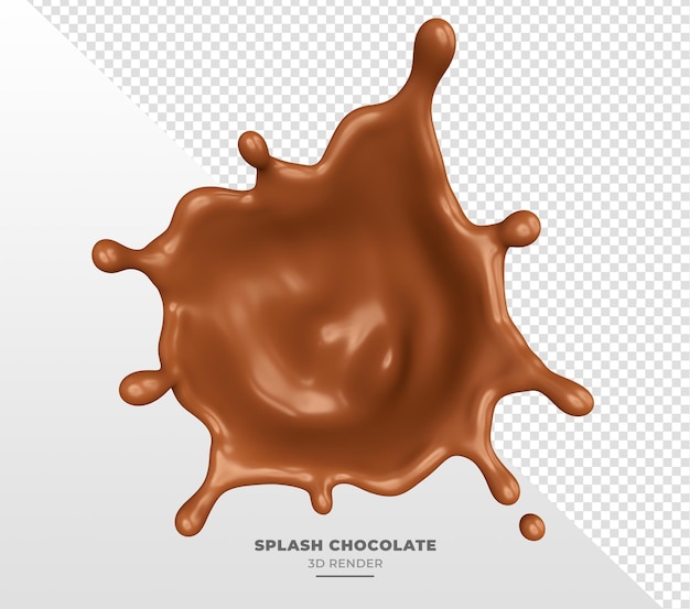 Spruzzi di cioccolato in rendering 3d realistico con sfondo trasparente