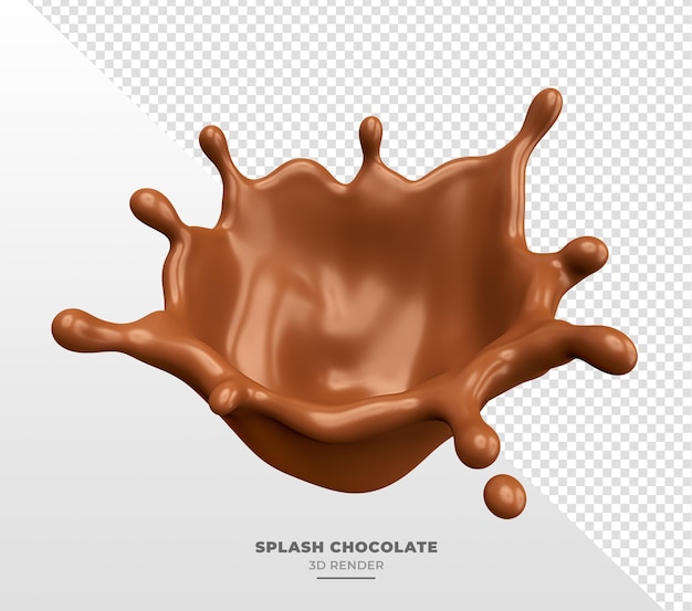 Spruzzi di cioccolato in rendering 3d realistico con sfondo trasparente
