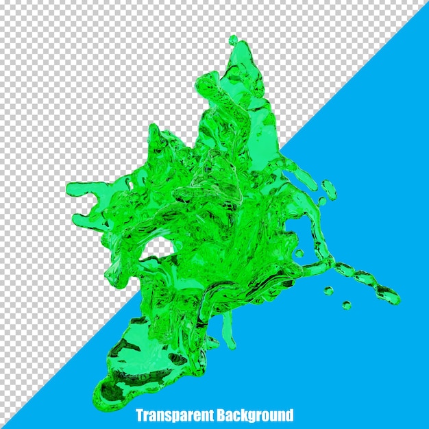 Spruzzi liquidi stilizzati 3D con un aspetto realistico su uno sfondo trasparente