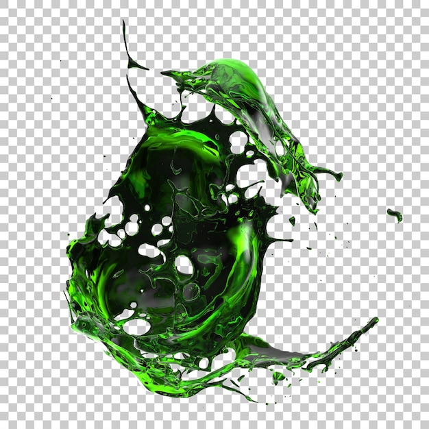 Spruzzo di liquido isolato su uno sfondo trasparente illustrazione di rendering 3D