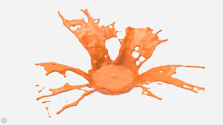 PSD spruzzo di succo d'arancia 3d render illustrazione ondata liquida