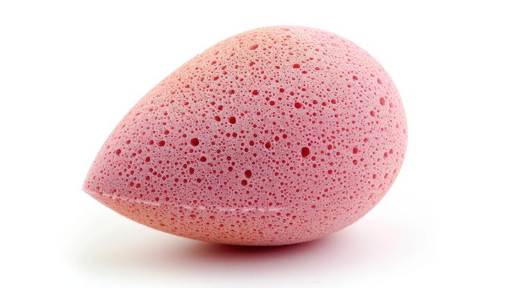 PSD spugna da trucco rosa su sfondo bianco utilizzata per mescolare cosmetici e ottenere una finitura impeccabile nell'applicazione del trucco
