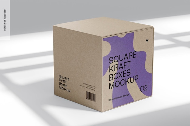 Square Kraft Box Mockup, Prospettiva