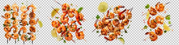 PSD squeezes de crevettes grillées avec des assaisonnements de chili et de citron vert isolées sur un fond transparent