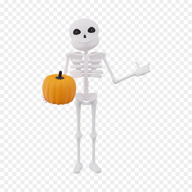 Squelette Squelette Tenant Une Citrouille - Squelette D'halloween Png, Png Transparent