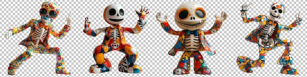 PSD des squelettes joyeux dansent sur une musique effrayante avec un fond transparent