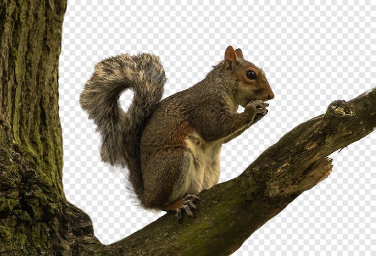 PSD squirrel perched on tree branch