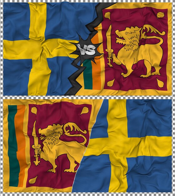 Sri Lanka contra Suecia Media bandera combinada con textura 3D de la tela