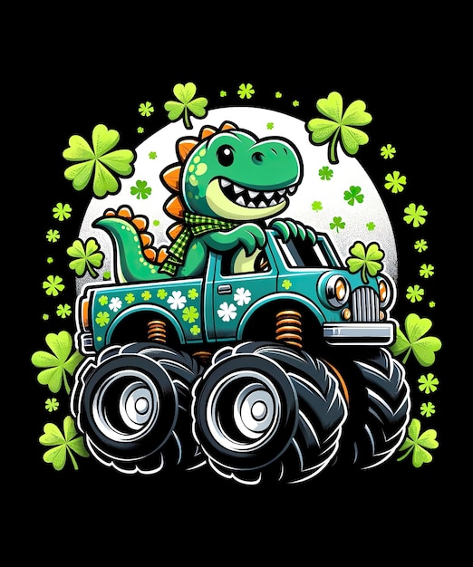 PSD st. patrick's day jungen kinder kleinkinder lustiger irischer dinosaurier-lkw