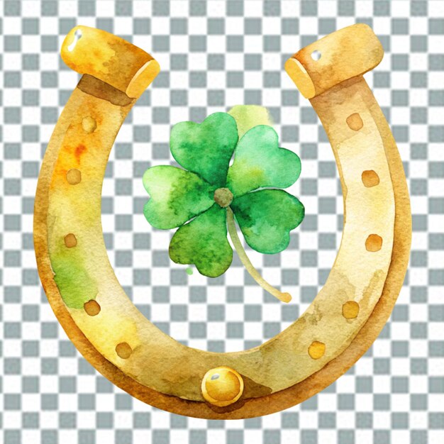 PSD st. patrick's vierblättrige kleeblatt und hufeisen isolierte png-hintergrund 3d-illustration