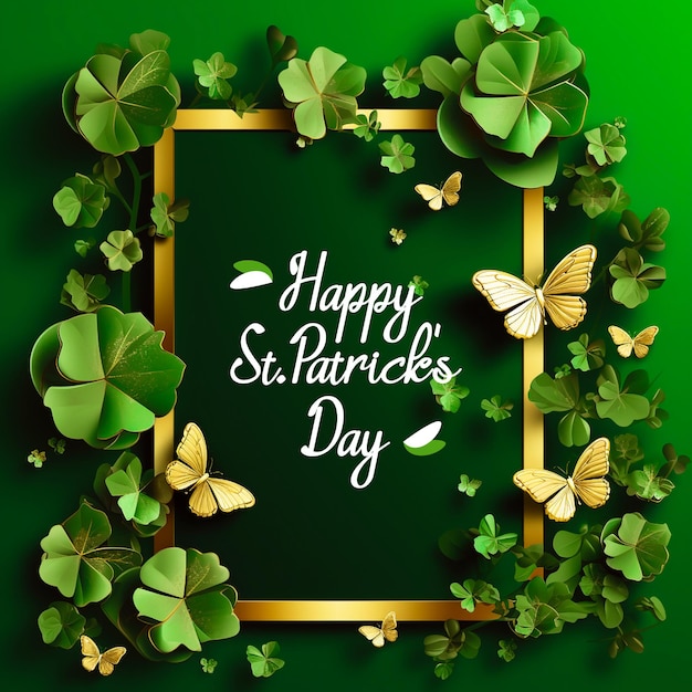 St. patricks day-design mit kleeblatt auf grünem hintergrund, goldenes rechteck, irisches bierfest