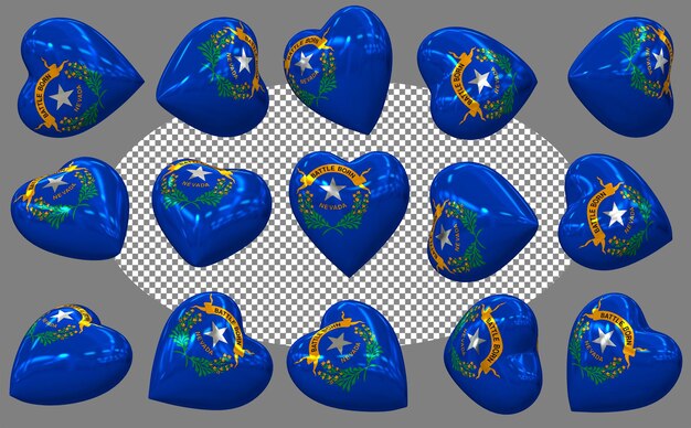 Staat Nevada 3D-Herzflagge isoliert verschiedene Positionen 3D-Rendering