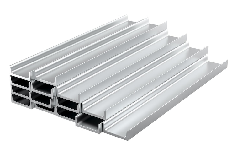 PSD stack de perfis de canal de aço renderização 3d isolado em fundo transparente