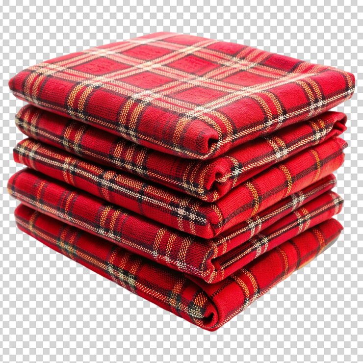 PSD stack de tartan vermelho isolado em fundo branco