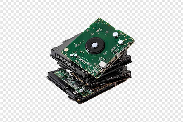 Stack di dischi rigidi di computer isolati su uno sfondo trasparente