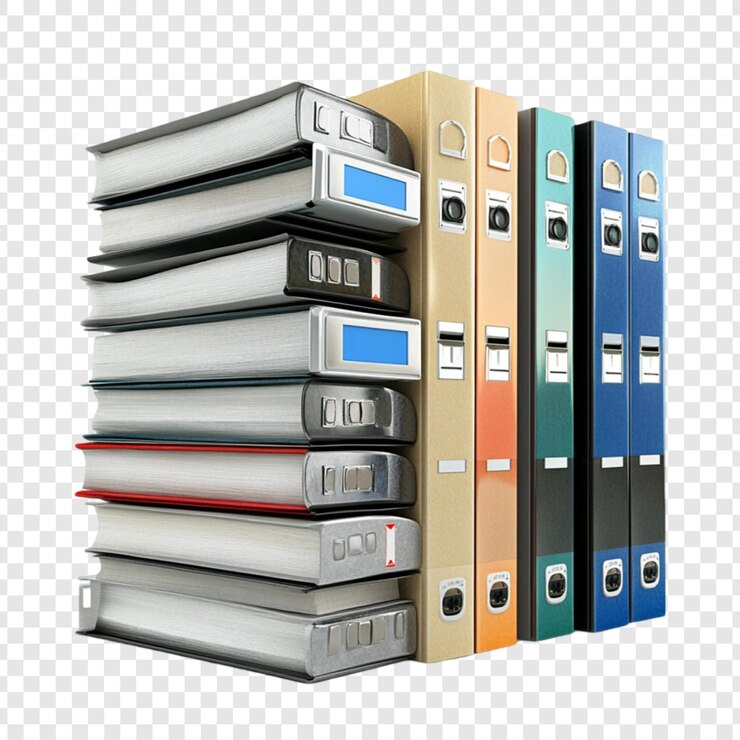 PSD stack di libri e raccoglitori colorati forniture per ufficio organizzazione studio apprendimento educazione stoccaggio